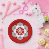 Lotus Blume Mandala, Dunkelrot, Grau und Weiß Pappteller (Party)