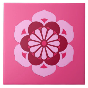 Lotus Blume Mandala, Fuchsia Pink und Burgund Fliese