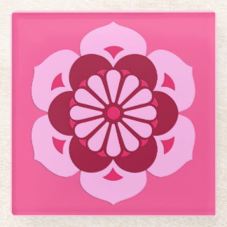 Lotus Blume Mandala, Fuchsia Pink und Burgund Glasuntersetzer