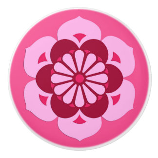 Lotus Blume Mandala, Fuchsia Pink und Burgund Keramikknauf