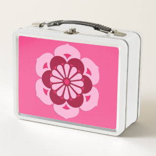 Lotus Blume Mandala, Fuchsia Pink und Burgund Metall Brotdose