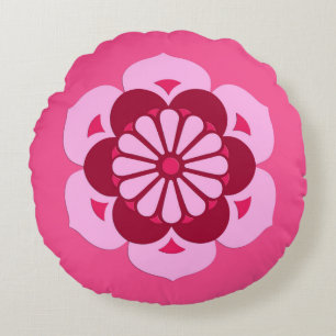 Lotus Blume Mandala, Fuchsia Pink und Burgund Rundes Kissen
