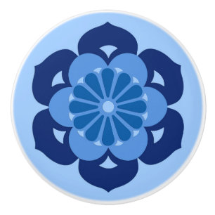 Lotus Blume Mandala, Indigo und Light Blue Keramikknauf