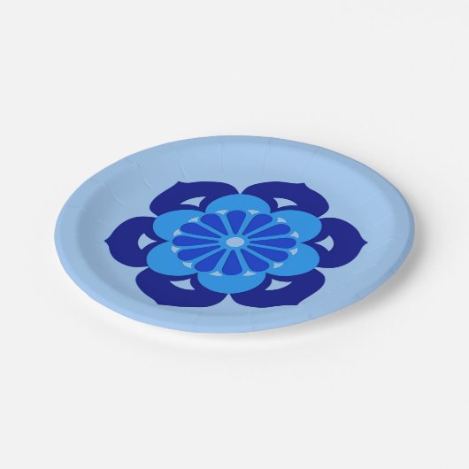 Lotus Blume Mandala, Indigo und Light Blue Pappteller (Schrägansicht)