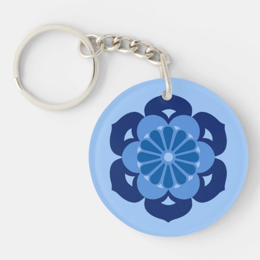Lotus Blume Mandala, Indigo und Light Blue Schlüsselanhänger (Vorderseite)
