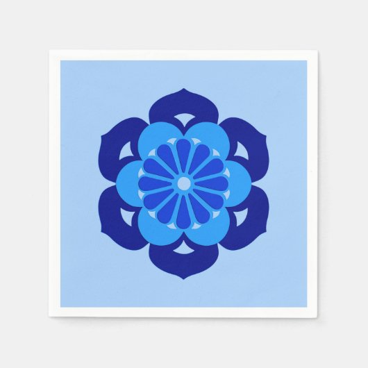 Lotus Blume Mandala, Indigo und Light Blue Serviette (Vorderseite)