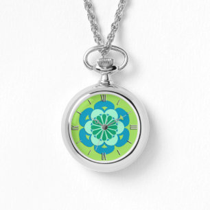Lotus Blume Mandala, Lime Green und Light Blue Armbanduhr