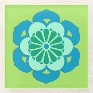 Lotus Blume Mandala, Lime Green und Light Blue Glasuntersetzer