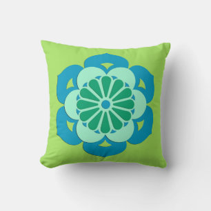 Lotus Blume Mandala, Lime Green und Light Blue Kissen