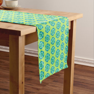 Lotus Blume Mandala, Lime Green und Light Blue Kurzer Tischläufer