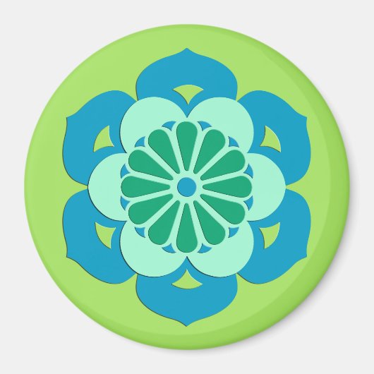 Lotus Blume Mandala, Lime Green und Light Blue Magnet (Vorne)