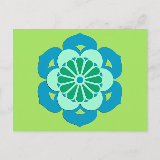 Lotus Blume Mandala, Lime Green und Light Blue Postkarte (Vorderseite)
