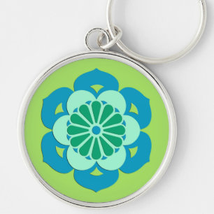 Lotus Blume Mandala, Lime Green und Light Blue Schlüsselanhänger