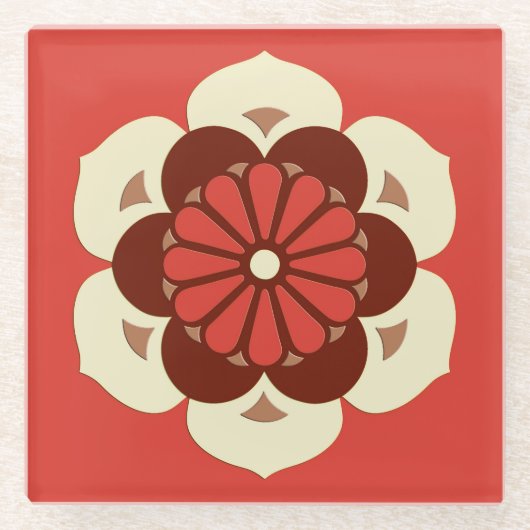 Lotus Blume Mandala, Mandarin Orange Glasuntersetzer (Vorderseite)