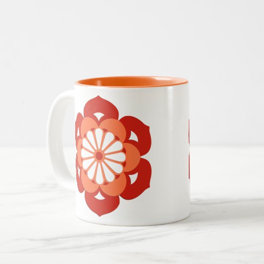 Lotus Blume Mandala, Mandarin Orange Zweifarbige Tasse (Vorderseite Links)