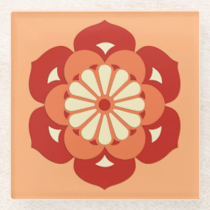 Lotus Blume Mandala, Pastel Orange und Mandarin Glasuntersetzer