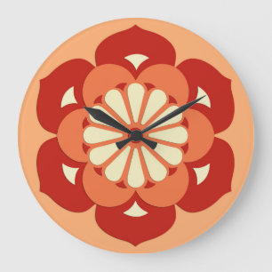 Lotus Blume Mandala, Pastel Orange und Mandarin Große Wanduhr