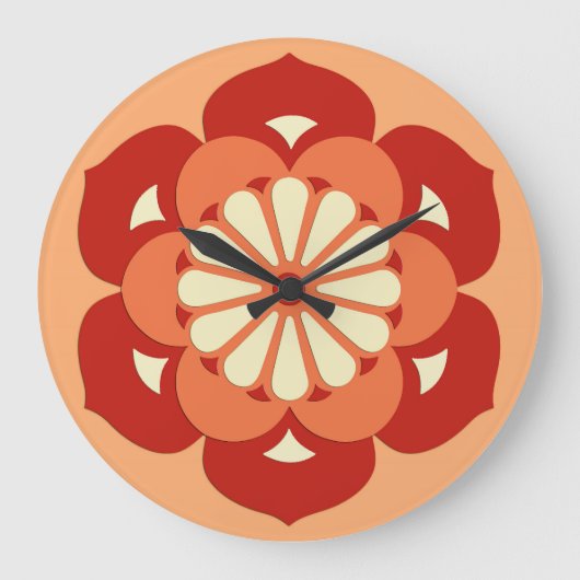 Lotus Blume Mandala, Pastel Orange und Mandarin Große Wanduhr (Vorderseite)