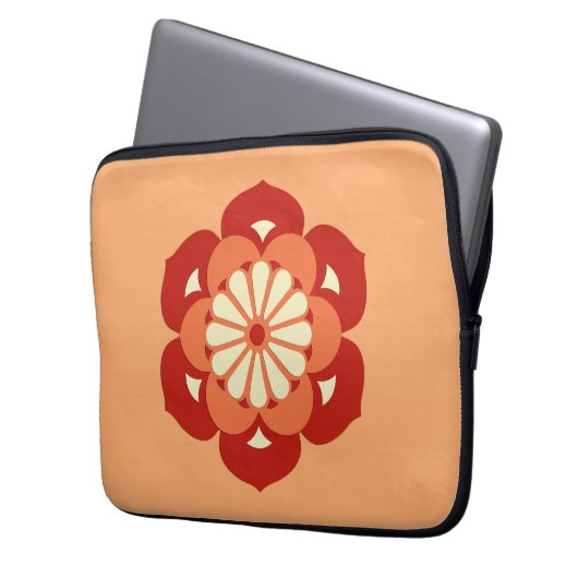 Lotus Blume Mandala, Pastel Orange und Mandarin Laptopschutzhülle (Vorderseite Links)