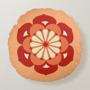 Lotus Blume Mandala, Pastel Orange und Mandarin Rundes Kissen