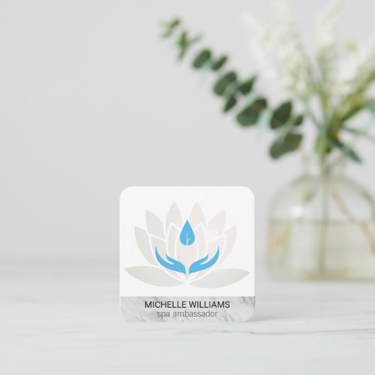 Lotus Blume Marbled | Wellness-Center | Massage Quadratische Visitenkarte (Stehend Vorderseite)