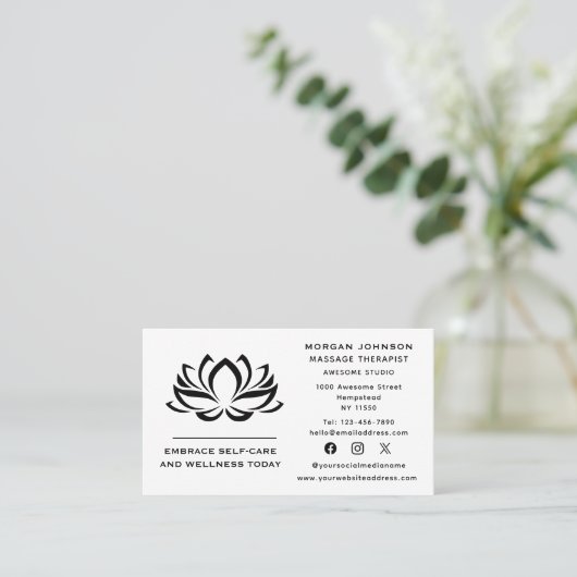 Lotus Blume Massage Therapie Holistic Social Media Visitenkarte (Stehend Vorderseite)