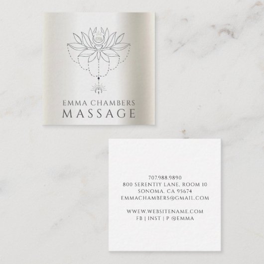 Lotus Blume Massagetherapeut Pearlescent Quadratische Visitenkarte (Vorne/Hinten)
