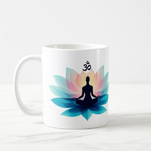 Lotus Blume Meditation Tasse mit spirituellem Text (Links)