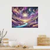 Lotus-Blume mit kosmischem Himmel und fließendem F Poster (Küche)