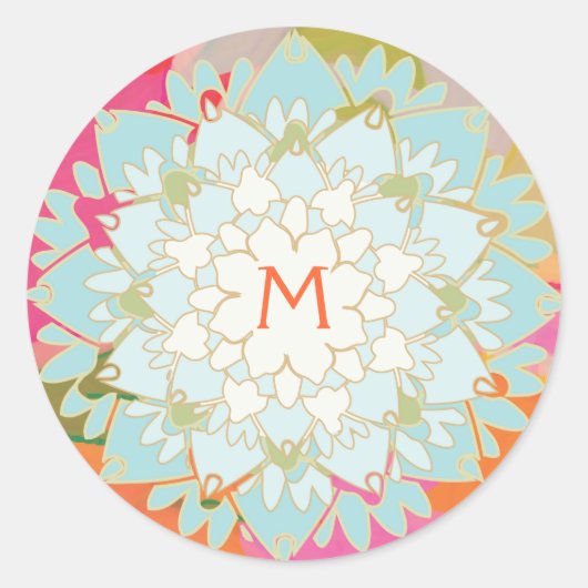 Lotus Blume Mit Monogramm Sticker (Vorderseite)