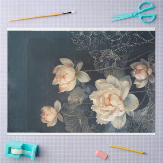 Lotus Blume & Mitternachtsblau, Mixed Media Effect Seidenpapier (Basteln)