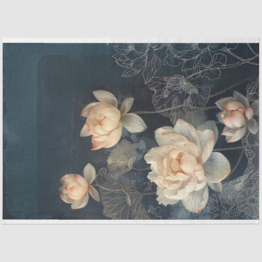 Lotus Blume & Mitternachtsblau, Mixed Media Effect Seidenpapier (Vorderseite)