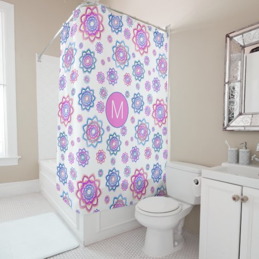 Lotus Blume Modernes Monogramm Pink Pastellgrün Duschvorhang (Beispiel)
