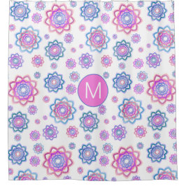 Lotus Blume Modernes Monogramm Pink Pastellgrün Duschvorhang