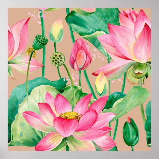 Lotus-Blume nahtlos. botanische Aquarellmuster Poster (Vorne)
