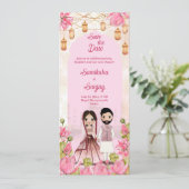 Lotus Blume niedlichen Brautpaar indische Hochzeit Einladung (Stehend Vorderseite)