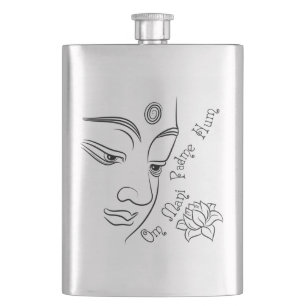 Lotus Blume Om Mani Padme Hum Black Flachmann