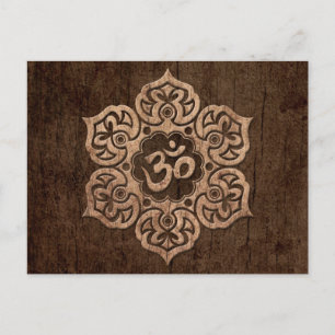 Lotus-Blume Om mit holzkörniger Wirkung Postkarte