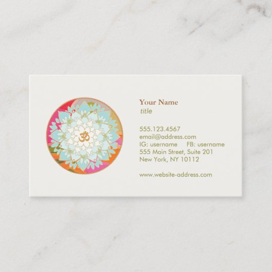 Lotus Blume OM Symbol Yoga Meditation Lehrer Visitenkarte (Vorderseite)