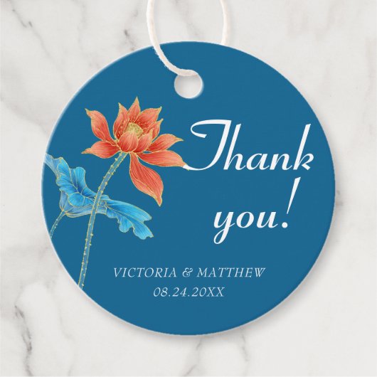Lotus Blume Orange & Blue Wedding Vielen Dank Geschenkanhänger (Vorderseite)