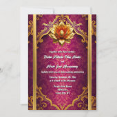 Lotus Blume plum gold Hindi Hochzeit Einladung (Vorderseite)