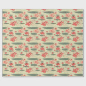 Lotus Blume Pond Pattern in Korallen und Sage Gree Geschenkpapier (Flach)