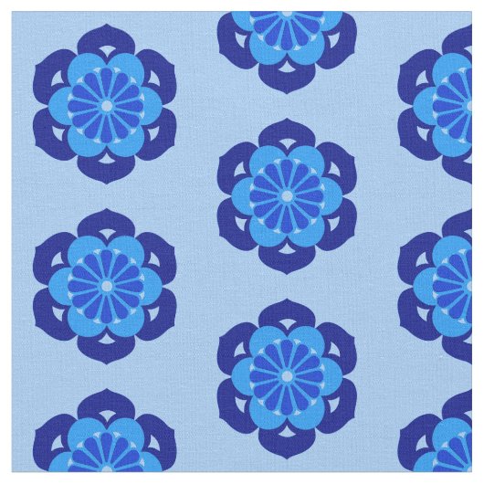 Lotus Blume Print, Indigo und Light Blue Stoff (Nahaufnahme)