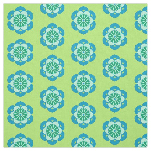 Lotus Blume Print, Lime Green und Light Blue Stoff (Muster)