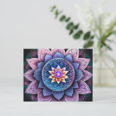 Lotus Blume Sacred Geometry Throat Chakra Reiki Postkarte (Stehend Vorderseite)
