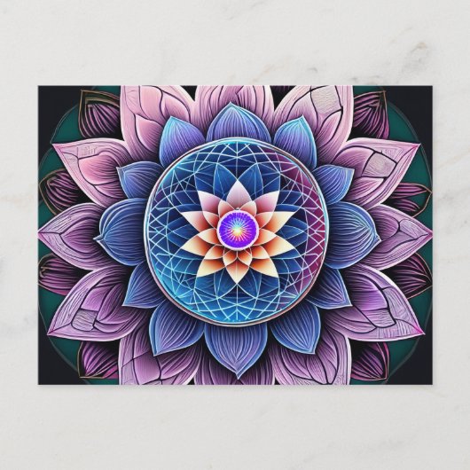 Lotus Blume Sacred Geometry Throat Chakra Reiki Postkarte (Vorderseite)
