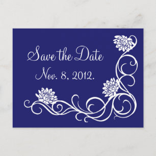 Lotus Blume Save the Date Postkarte (Indigo)