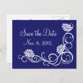 Lotus Blume Save the Date Postkarte (Indigo) (Vorne/Hinten)