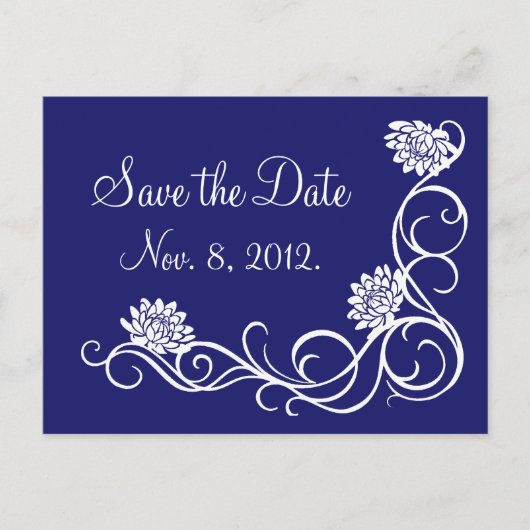 Lotus Blume Save the Date Postkarte (Indigo) (Vorderseite)