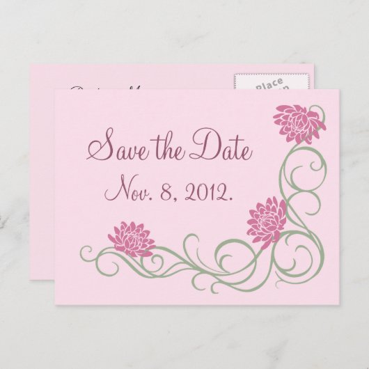 Lotus Blume Save the Date Postkarte (pink) (Vorne/Hinten)